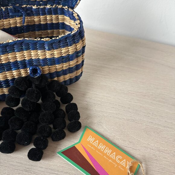 NWT Nannacay Baby Roge Striped Woven Raffia Tote Pompom-Embellished - Picture 8 of 13